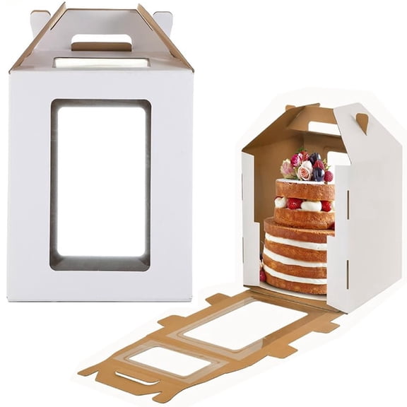1 Pack Tiered Cake Box,10x10x12 Inches Tall Cake Box with Window,Durable White Bakery Box,Tall Cake Carrier,Square Cardboard Cake Box for Multi-Layer Cakes, Cake Decorating Supplies for Gift Giving