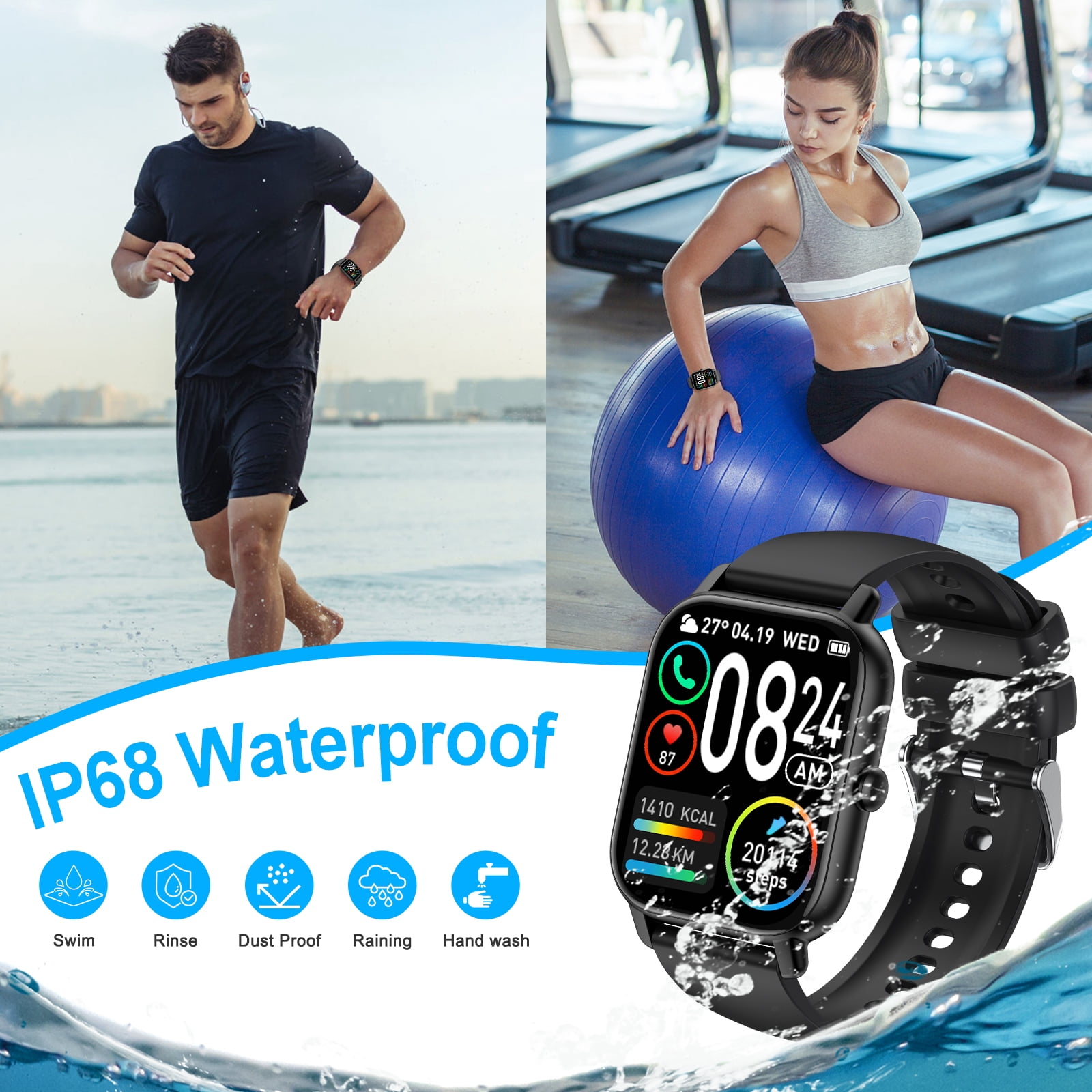 VOPOCO Smart Watches for Women Men(Answer/Make Call), 1.85" Large HD Screen Smartwatch for iPhone Android Phones, IP68 Waterproof Fitness Watch with 100+ Sport Modes