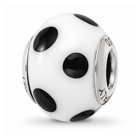 925 Sterling Silver Reflections White/Black Italian Murano Bead; for Adults and Teens; for Women and Men