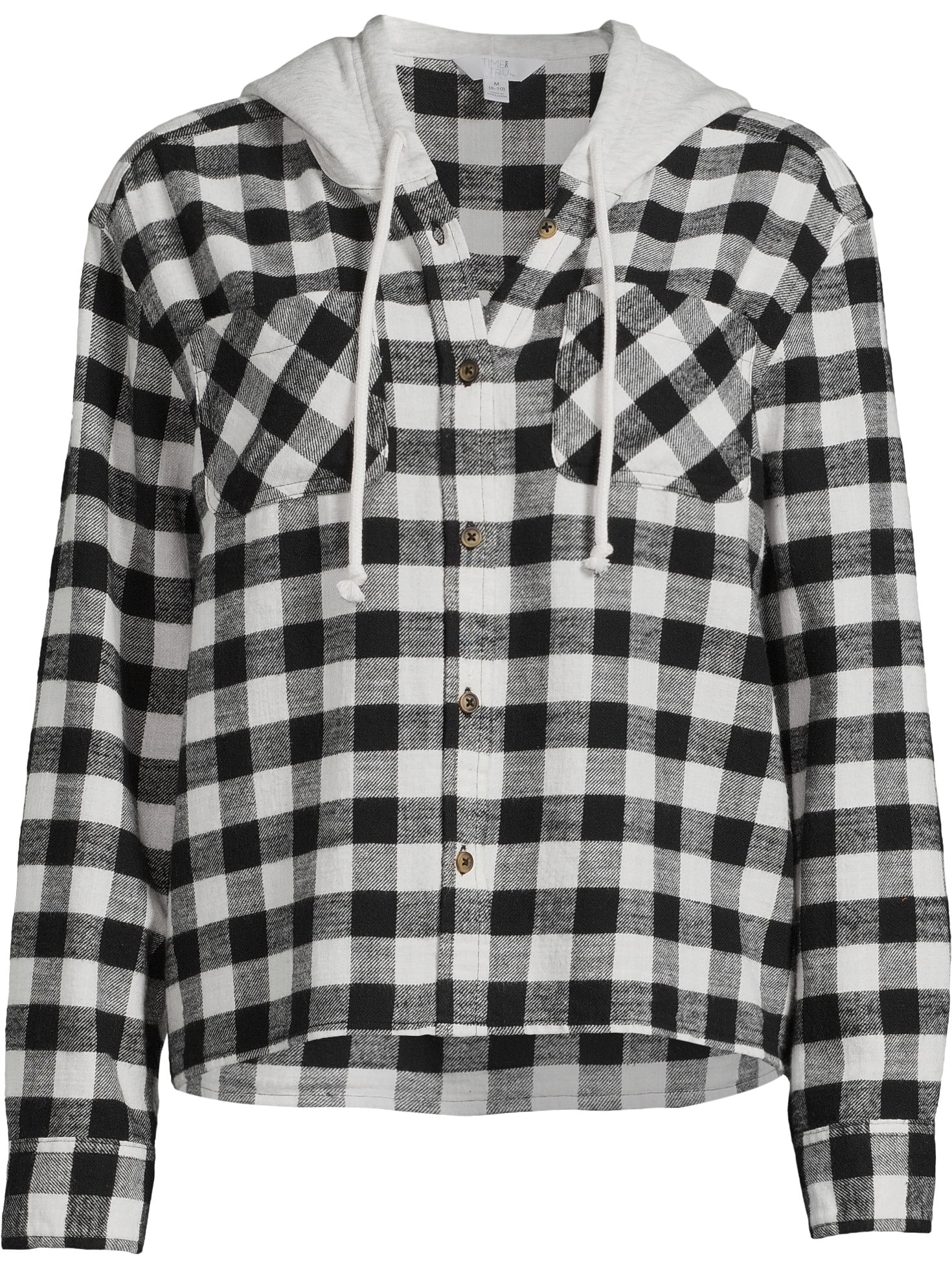 Time and Tru Women's Hooded Crop Flannel Shirt, Sizes XS-XXXL