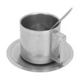 thumbnail image 3 of Juego de tazas de café con aislamiento de doble capa de acero inoxidable 304 con platillo y cuchara para el hogar, camping, oficina, 280 ml, 3 of 14