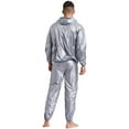 thumbnail image 4 of MSemis Men's Sauna Suits Two Piece Hooded Long Sleeve Sweat Top and Pants Workout Tracksuit Type B Silver S, 4 of 7