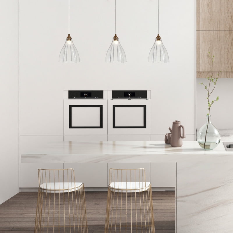 LNC Modern Gold Pendant Light with Clear Flower-Shaped Glass Shade, Dimmable LED Fixture