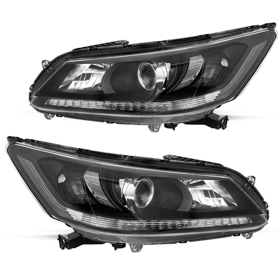 Black Halogen Headlights LH RH For 2013-2015 Honda Accord Sedan 4Door w/o DRL