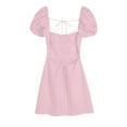 thumbnail image 3 of Lovskoo Summer Dresses for Women 2024 Square Neck Puff Short Sleeve Tie Back Dress Casual Shift Mini Dress Pink M, 3 of 8