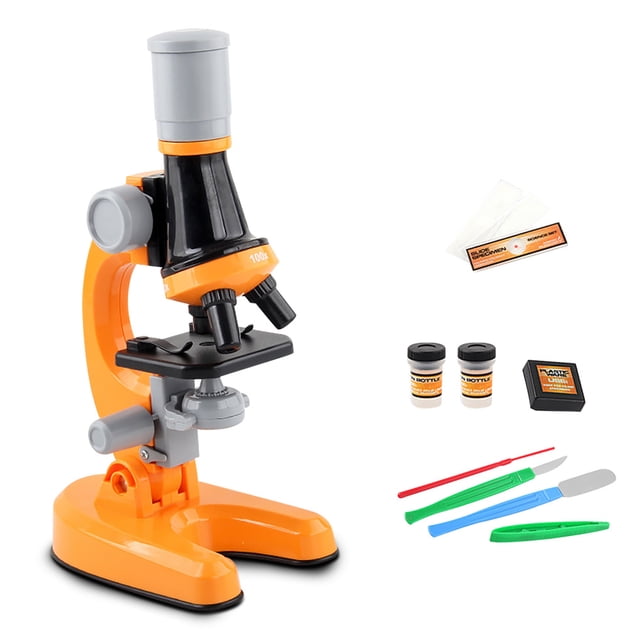 Microscopio para niños, juguetes, muestras, laboratorio científico, 100x 400x 1200x, instrumento de juego de alta resolución, regalo educativo de cumpleaños, naranja kenally FN000743-02B
