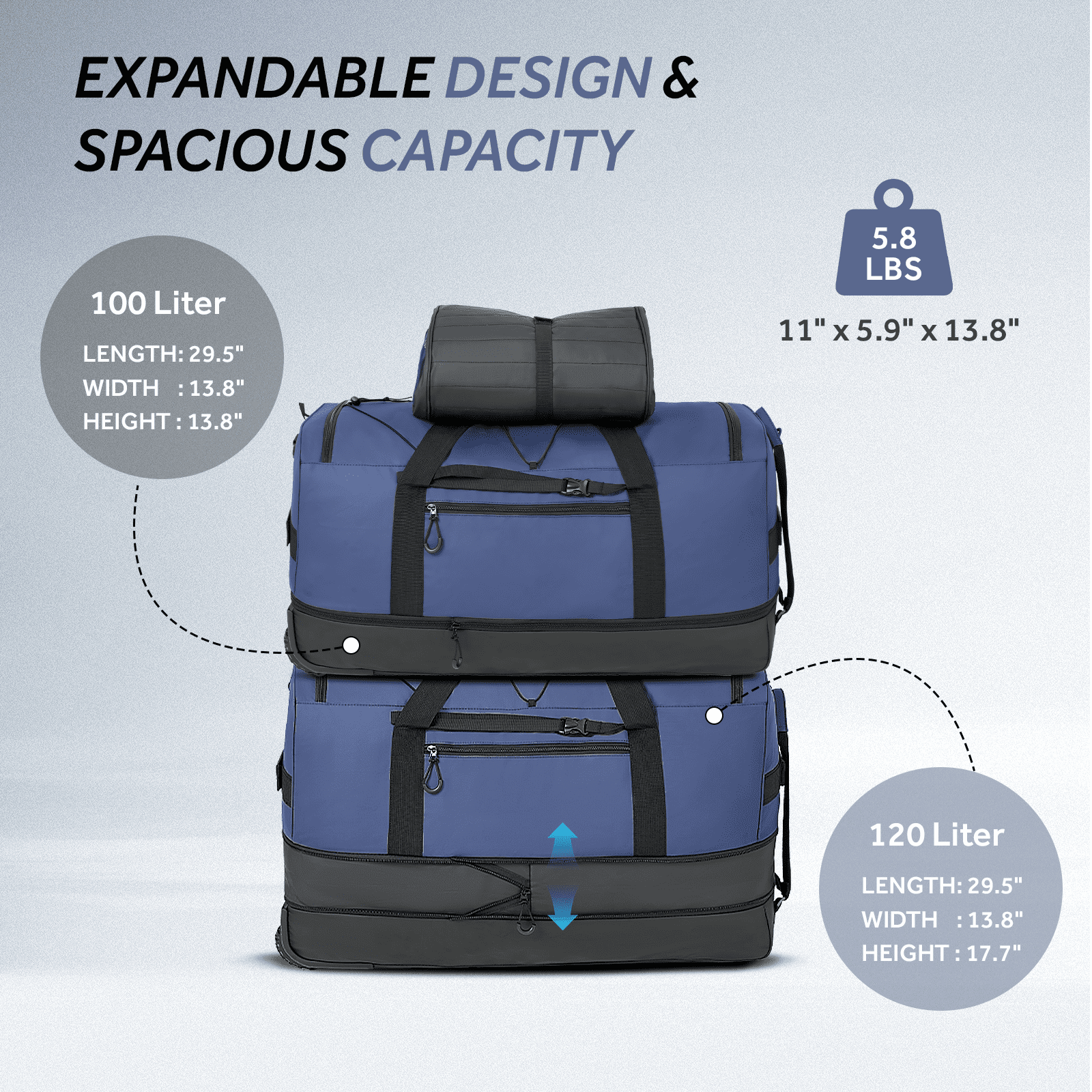 Fegat Foldable Rolling Duffel Bag,30'' Travel Duffel Bag Expandable 100L-120L Heavy Loads Design,Large Waterproof Wheeled Bag for Travel with Straps & Lock