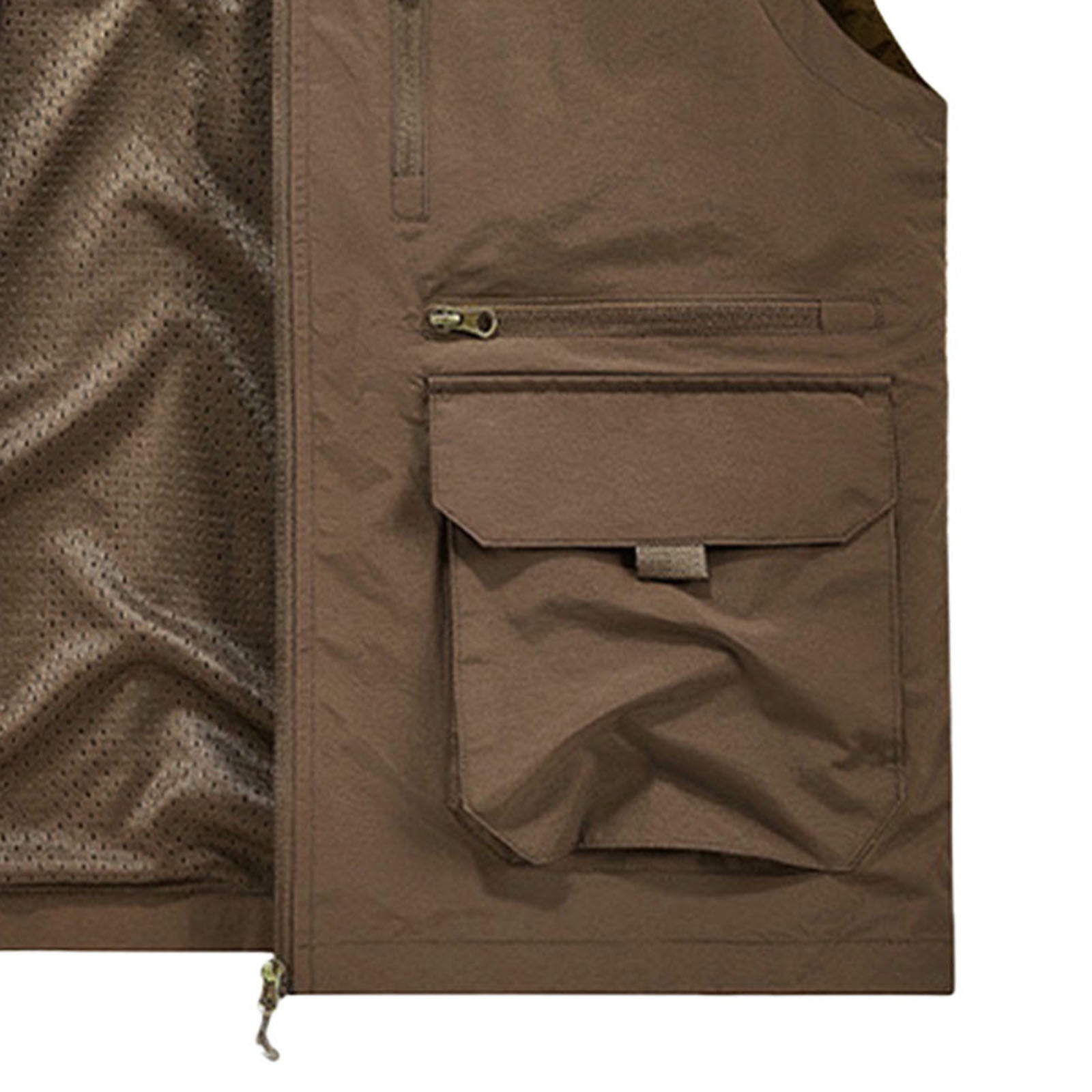 VBTAPA Men's Utility Fishing Vest Lightweight Safari Travel Cargo Vest Outdoor Hiking Work Vests with Multi Pockets Coffee XXXXXL