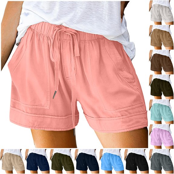 CAIVO Womens Plus Size Shorts Casual Summer Beach Drawstring Shorts With Pockets Loose Cute Vacation Trendy Clothes Cozy Outdoor Work Solid Color Bottoms