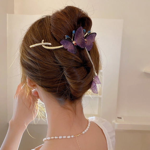 YOSADIER Butterfly Hair Clip Alloy Purple Hair Decoration for Women 1Pcs