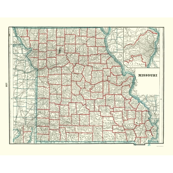 Historic State Map - Missouri - Rathbun 1893 - 23 x 28.85 - Vintage Wall Art