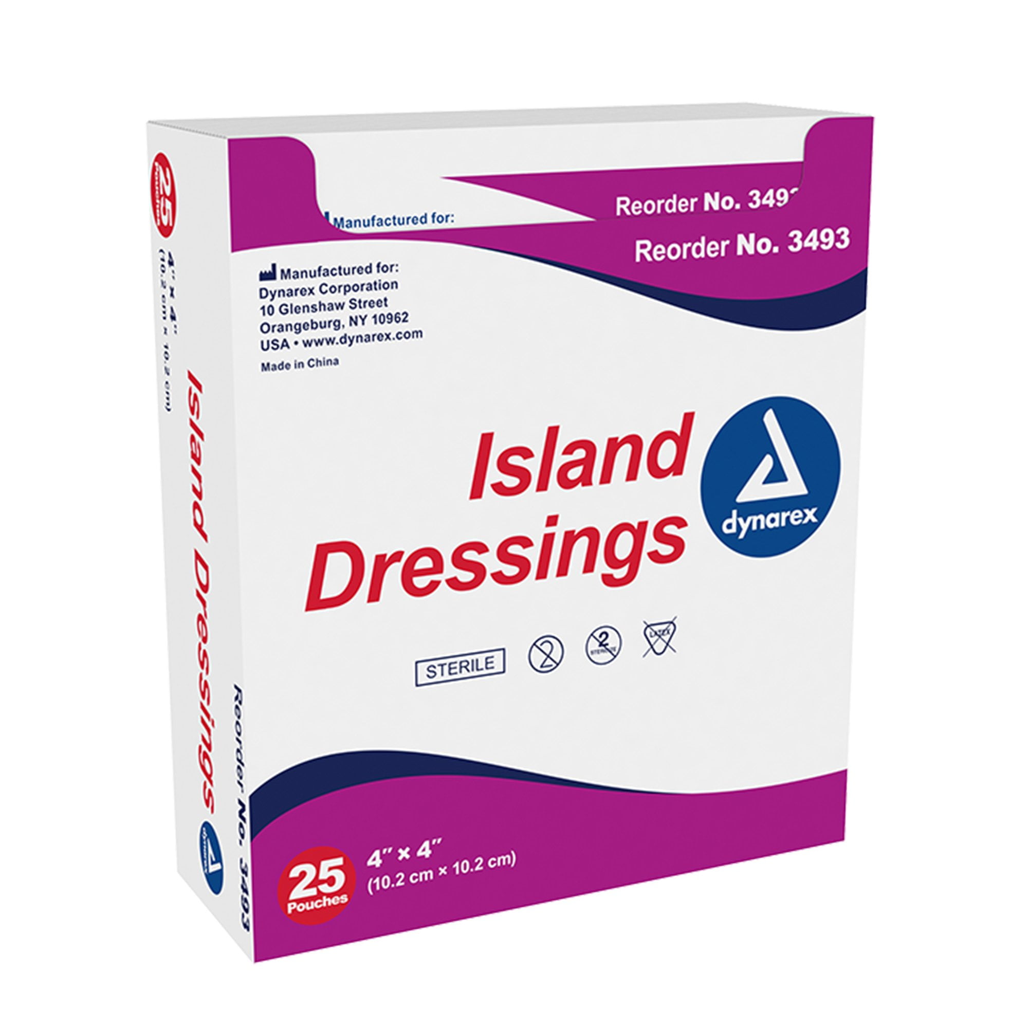 Dynarex White Nonwoven Island Dressing Sterile 4 x 4" 25 per Box