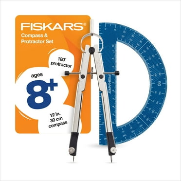 Fiskars 12-Inch Metal Compass with Protractor, School Math Supplies, Blue (1-Pack)