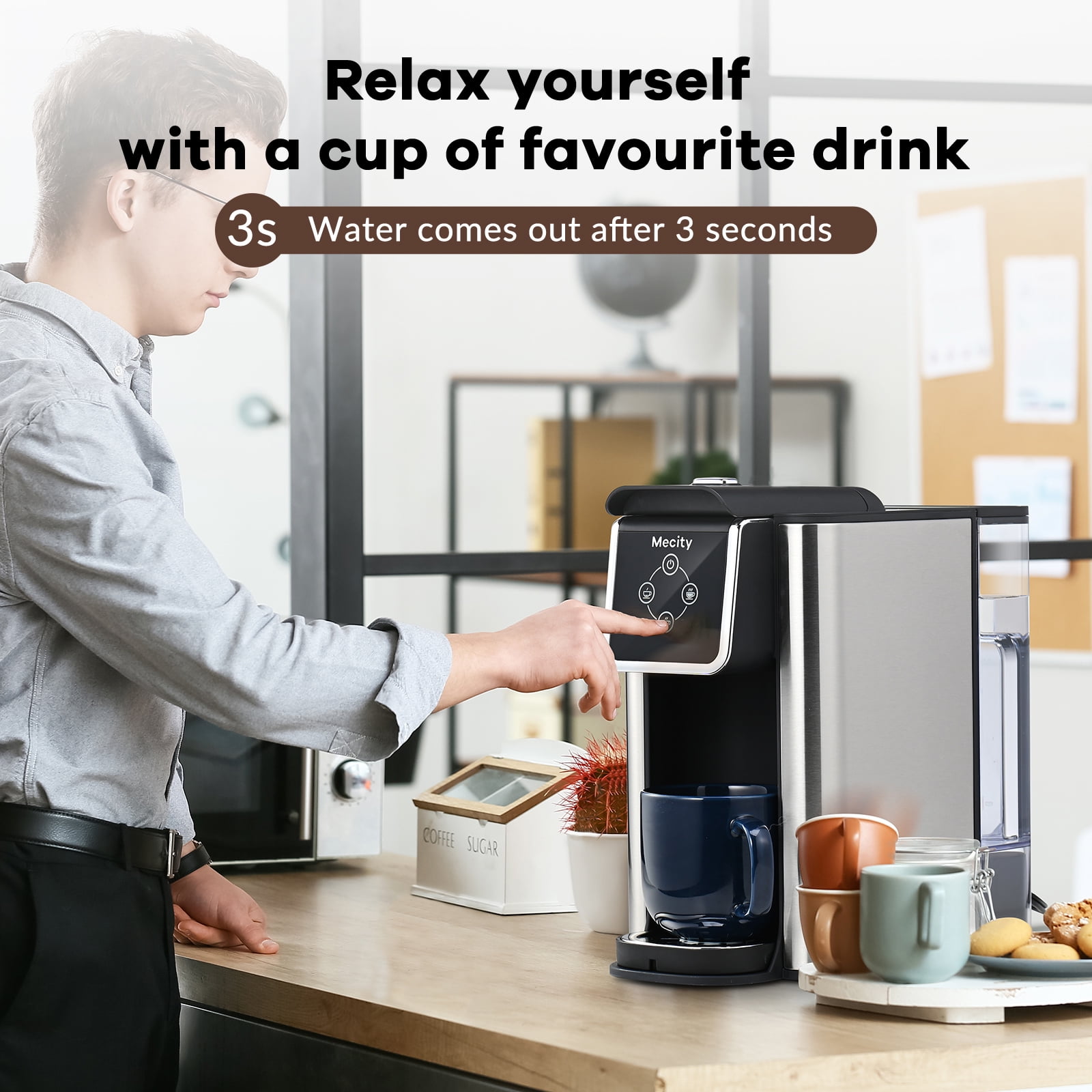 Mecity Coffee Maker 3 in 1 Single Serve Coffee Machine, Compatible with K cup Capsules, Instant Coffee Pot, Tea maker, 6,8,10 Oz Cup, Removable 50 Oz Water Reservoir, 120V 1150W, Black