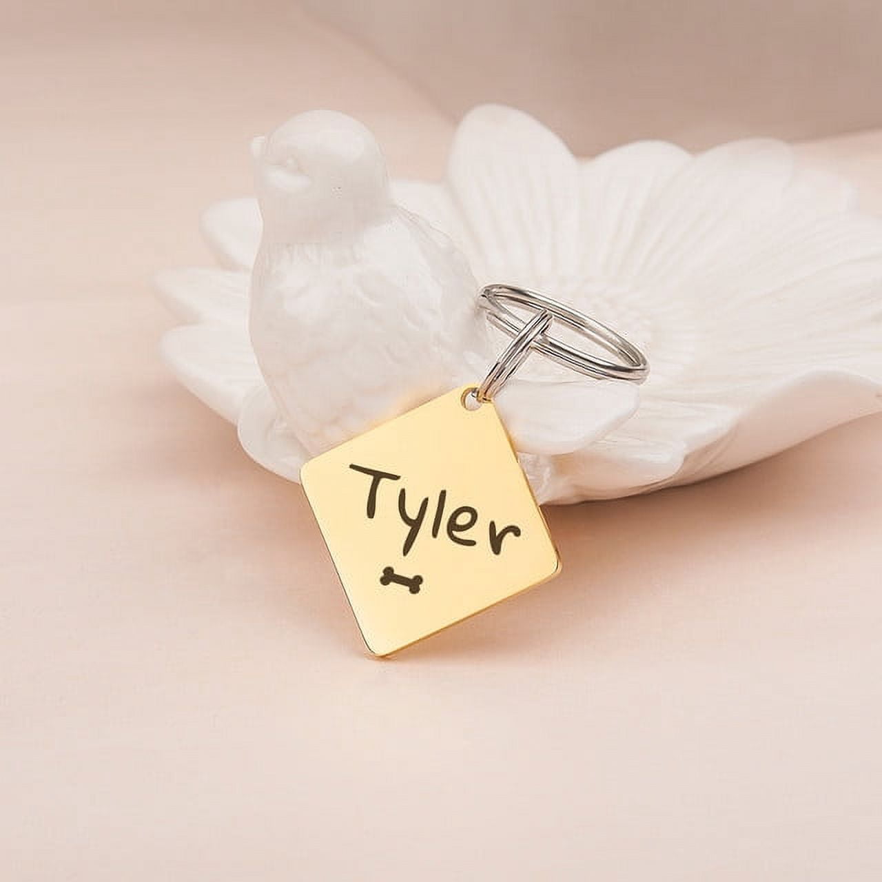 Anavia Stainless Steel Double Sided Diamond Name & Icon Engraved Dog & Cat ID Tag, Gold, L