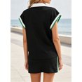 thumbnail image 5 of Women Color Block 2 Pieces Set Cap Sleeve V Neck Polo Tiops and Tennis Skirt Outfit Sets, 5 of 7