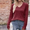 thumbnail image 4 of miqiqism Deals！Sweater for Women Trendy Fall Fashion 2024 Womens Long Sleeve Tops T-Shirt Blouses V Neck Casual Women's Pullover Sweaters Lightweight Tunic Clothing,Wine,XX-Large, 4 of 6