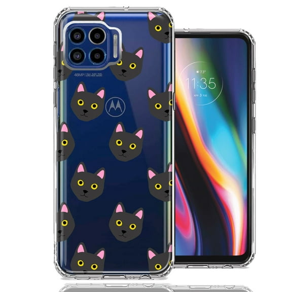 MUNDAZE For Motorola One 5G Black Cat Polkadots Design Double Layer Phone Case Cover
