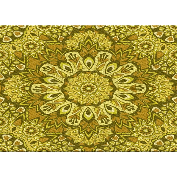 Ahgly Company Indoor Rectangle Patterned Dark Yellow Green Area Rugs, 8' x 10'
