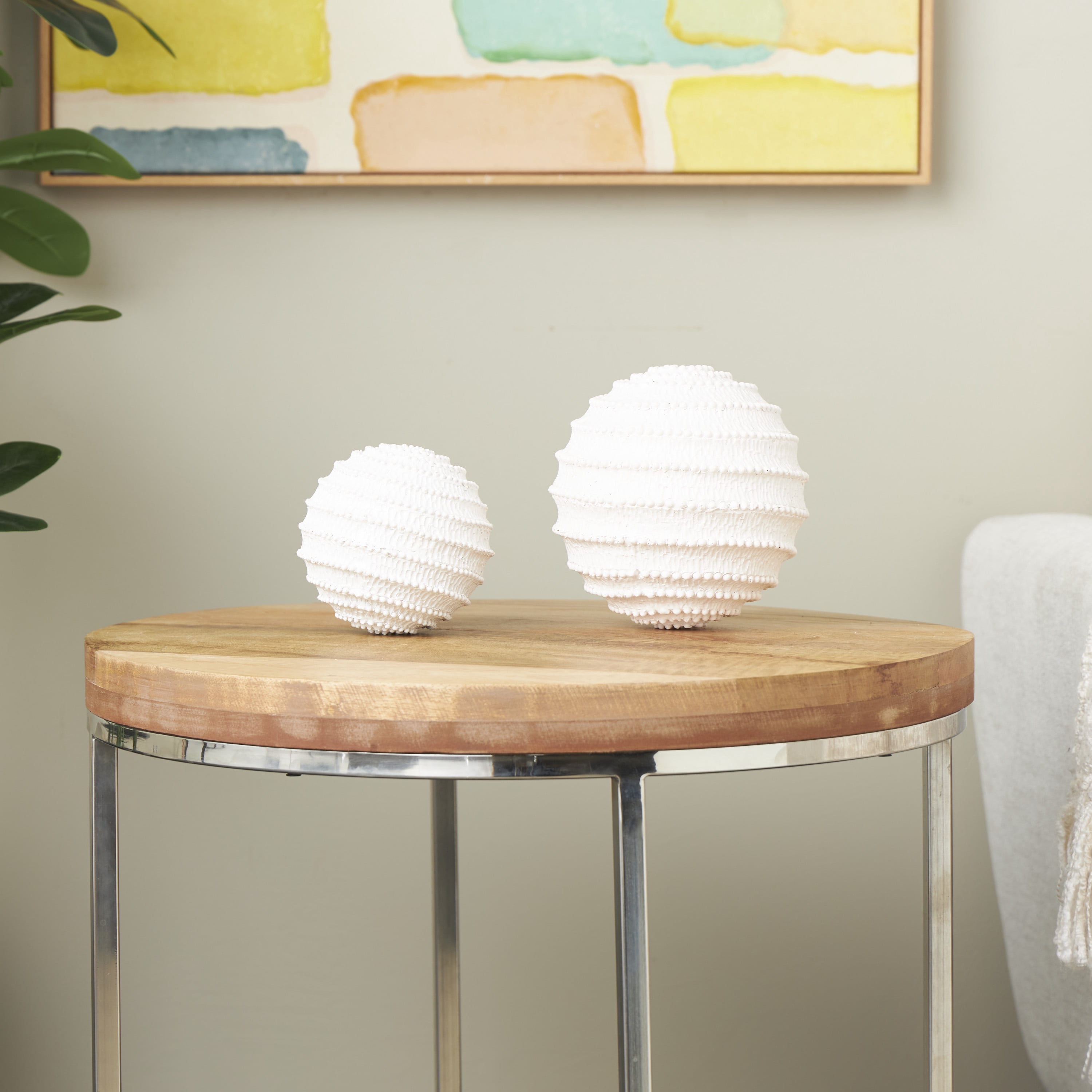 6", 5"H Cream Resin Textured Coral Sculpture with Dimensional Ball Details, by DecMode (2 Count)