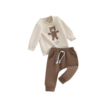 

Bslissey Toddler Baby Boys 2Pcs Cute Outfits Long Sleeve Bear Letter Print Crew Neck Sweatshirt + Long Pants 3M 6M 12M 18M 24M 3T Infant Casual Daily Clothes