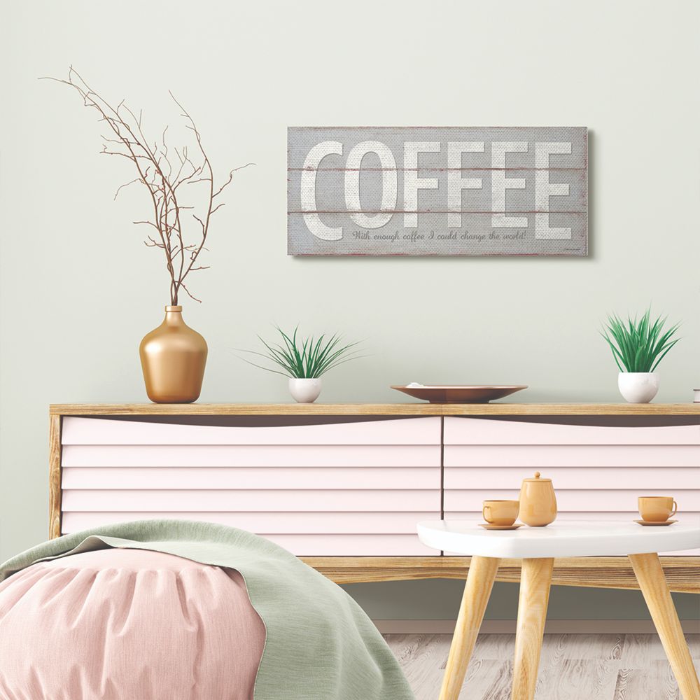 Stupell Industries Coffee Funny Word Kitchen Dining Room Grey Wood Textured Design Canvas Wall Art by Stephanie Workman Marrott