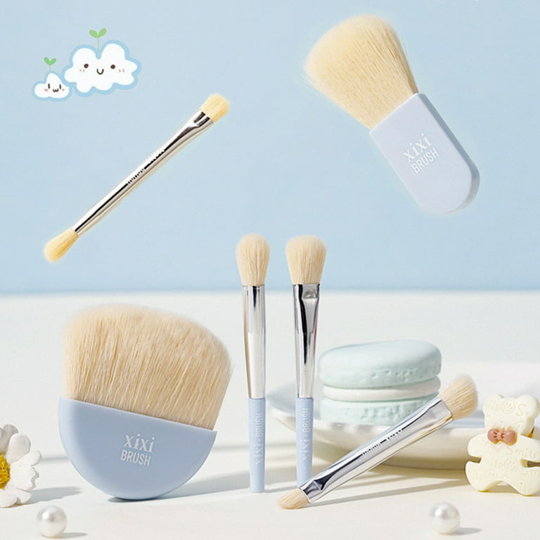 Steady 6pcs Mini Travel Makeup Brush Set Portable Soft Makeup Brush Eye Shadow Tool, White Makeup Brush,Foundation,Concealer,Beauty Sponge,Lip Brush