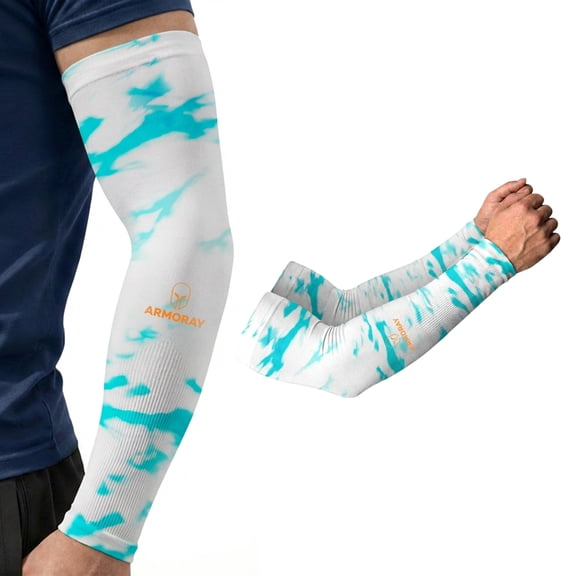 ARMORAY UV Sun Protection Athletic Arm Sleeves, Tattoo Cover Up, Sky Blue