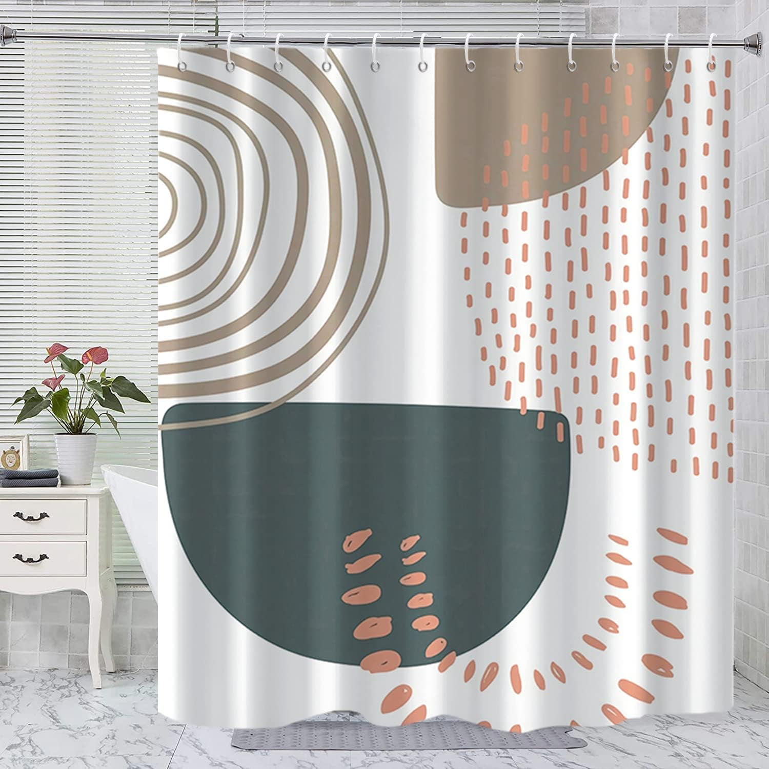 Boho Geometric Shower Curtain 72x84 – Black & White Abstract Waterproof Bathroom Decor