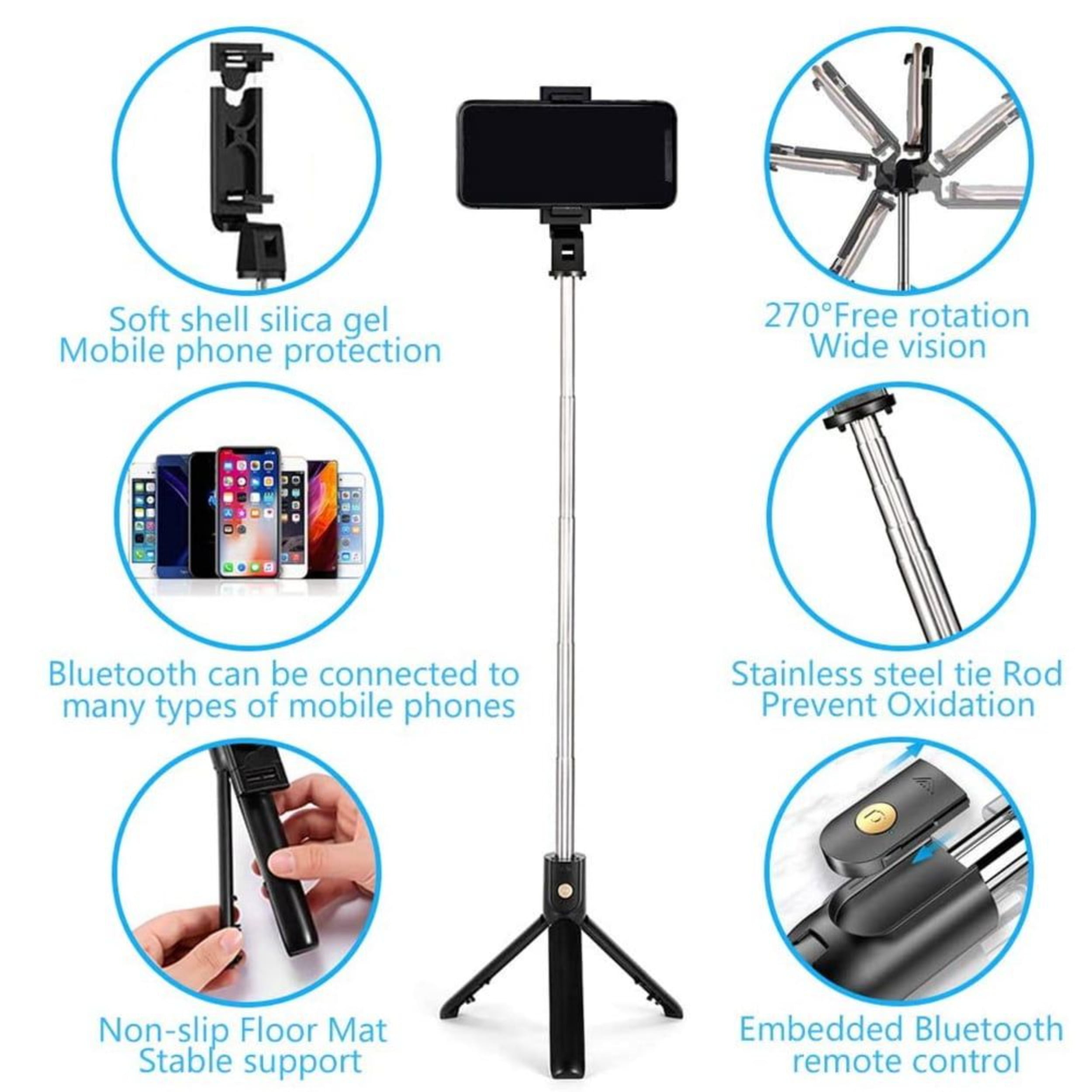 Stretchable Selfie Pole Tripod, with Detachable Bluetooth Wireless Remote Control Stand, Compatible with IPhone and Android Smartphones, Suitable for Outdoor Photography, VIOG