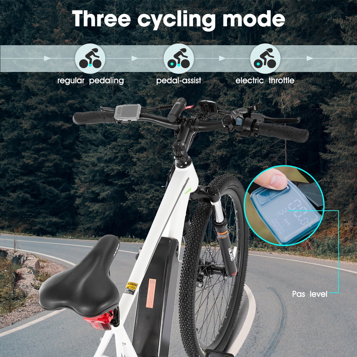 Hiland 26" Electric Mountain Bike 500W 20mph Adults E-Bike Shimano 7 Speed Disc Brake Suspension Fork with 36V Removable Battery White