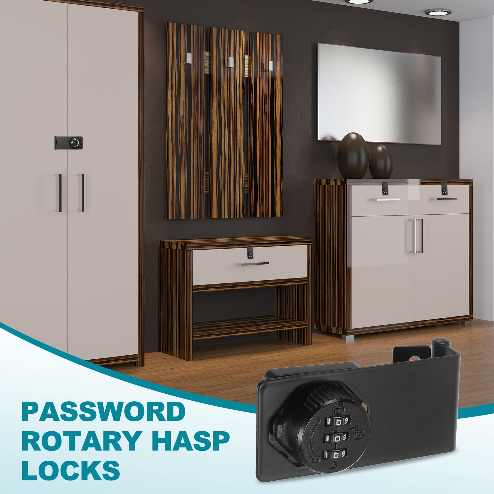 Uxcell Password Rotary Hasp Lock (Black) (2 Set), 90 Degree Keyless 3-Digit Combination Security Slide Latch Cabinet Locks, Suit For- Door/Closet/Barn/Bathroom/Outdoor/Garden