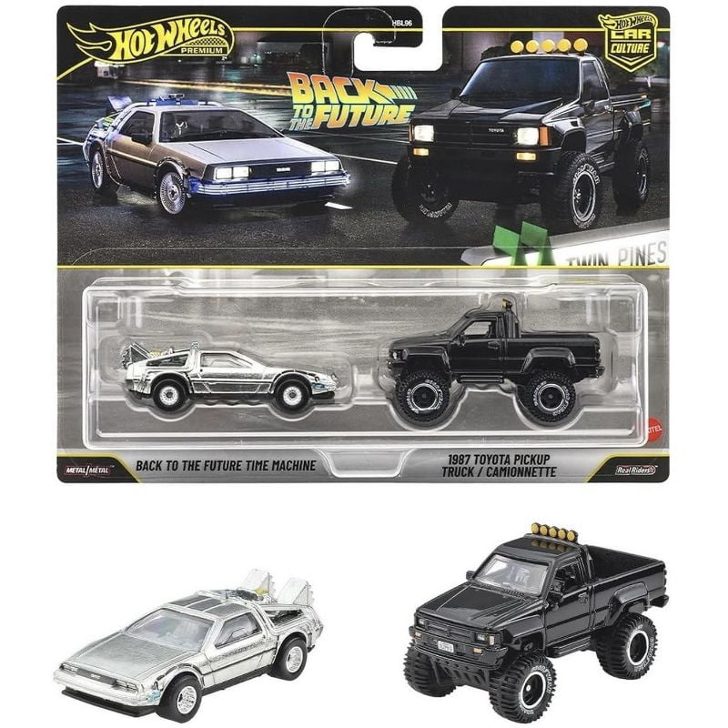 Hot Wheels Back to the Future Time Machines & 1987 Toyota SR5 Pickup Truck Car Culture Premium 2 Pack
