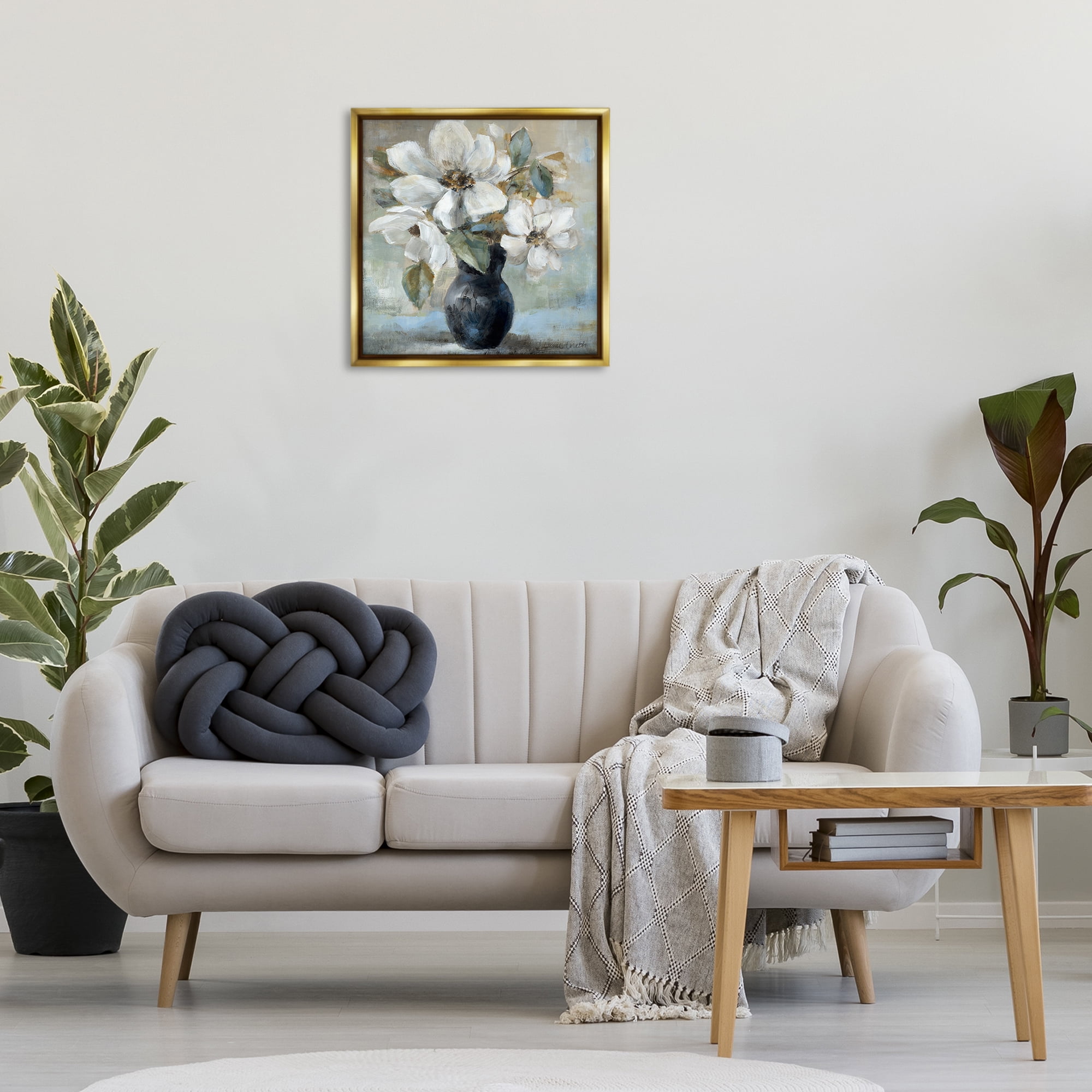 Stupell Industries Flowers in Black Vase Plants & Flowers Painting Gold Floater Framed Canvas Art Print Wall Art, 25 x 25