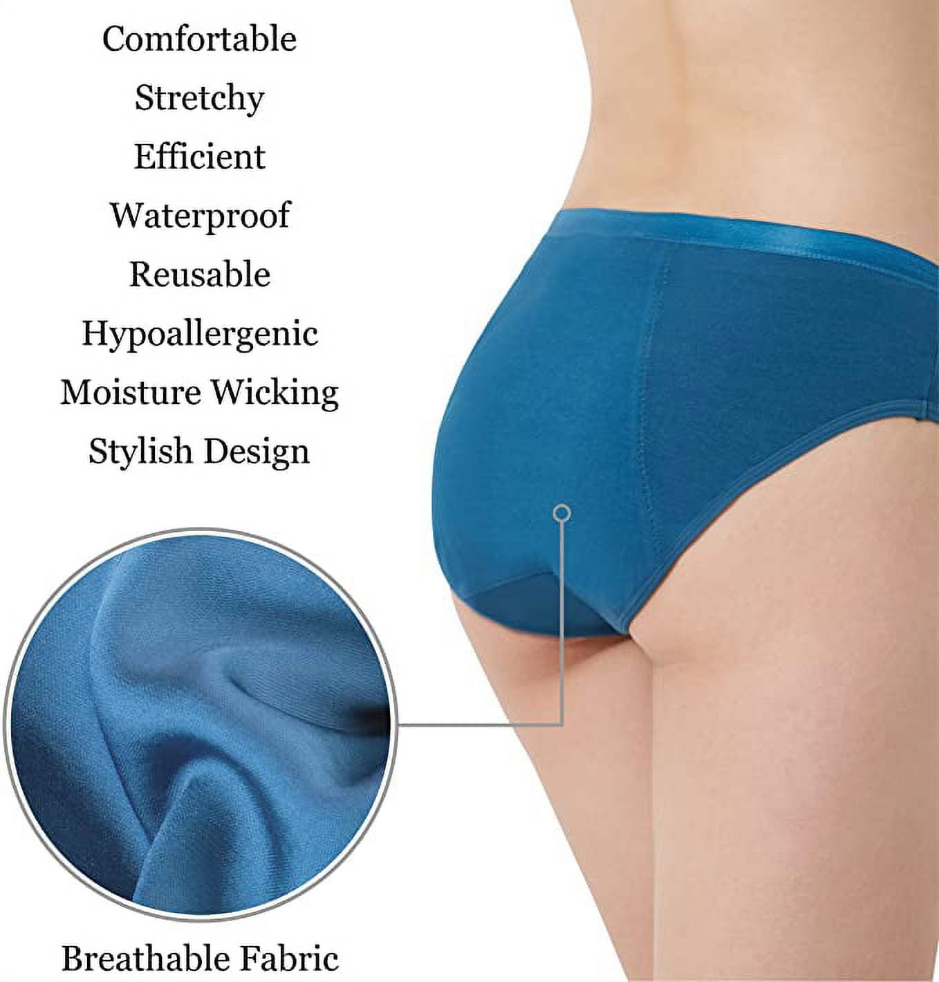 3 Pack EvaWear Teen's Women Period Panties Menstrual Heavy Flow Postpartum Incontinence  Underwear Leakproof - XS 