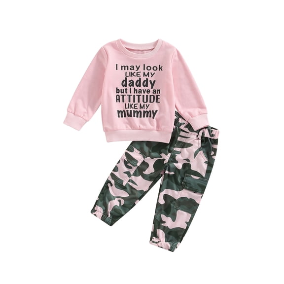 Gureui Toddler Infant Baby Boys Girls Pants Suit, Long Sleeve Letter Crew Neck Pullovers   Camouflage Long Pants 2PCS Spring/Fall Dairy Wears