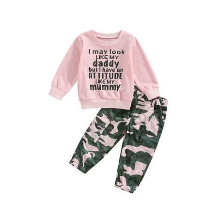 

GuliriFei Kids Toddler Girls 2Pcs Sweatsuit Baby Pullover Sweatshirt Camouflage Pants Set Fall Clothes