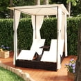 thumbnail image 1 of vidaXL Double Sun Lounger with Curtains Poly Rattan Brown, 1 of 4