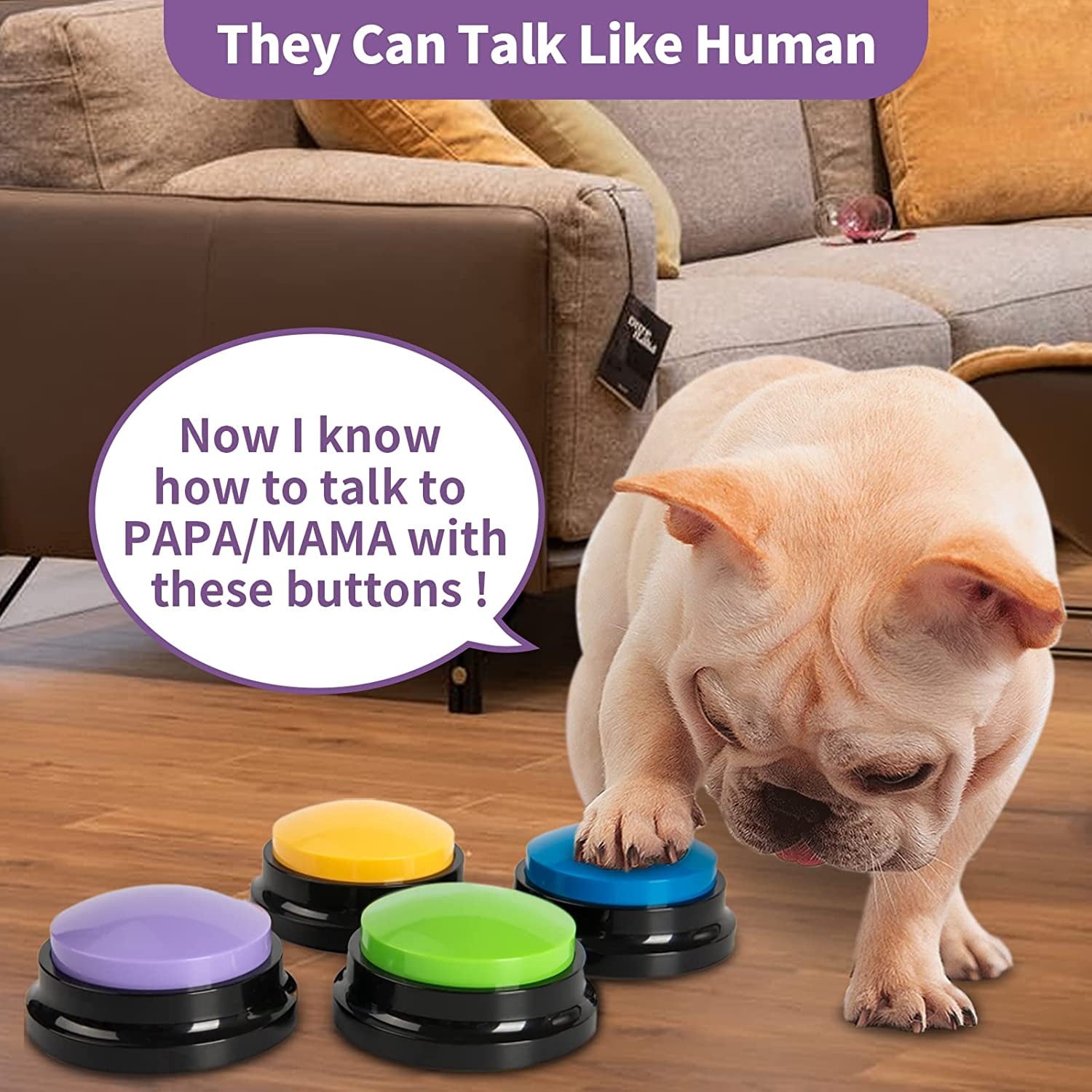 Recordable Talking Button with Led Function, Buzzer, Dog Pet Training  Clickers, Dog Games, Orange+Blue+Green+Pink 