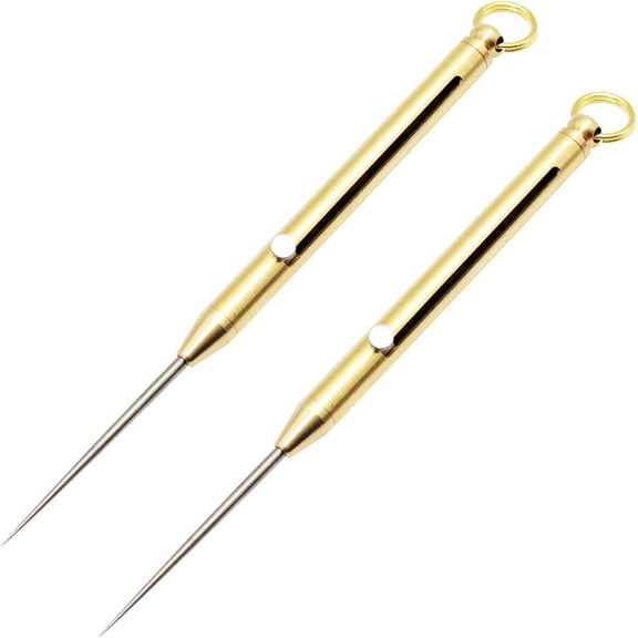 2PCS EDC Keychain Titanium Integrated Design Telescopic Toothpick with Protective Case Holder, Ultralight Travel Kits for Outdoor Camping Picnic (Golden)