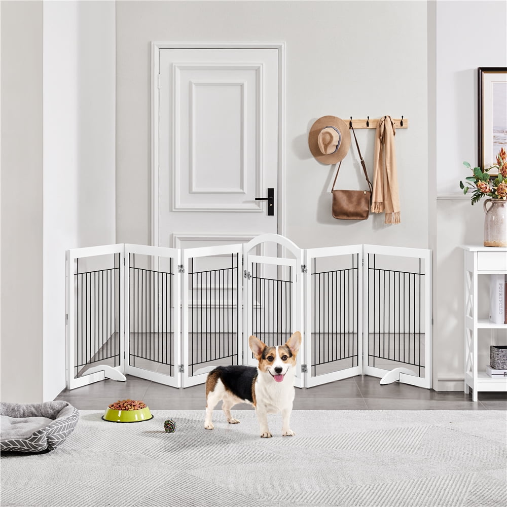 Yaheetech 32.5" Freestanding 6-Panel Foldable Pet Gate with Support Feet, White