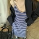 thumbnail image 5 of Vestido de punto a rayas con tirantes finos para mujer, moda coreana, cuello en V, largo, ropa de calle, sin mangas, midi, 2024, 5 of 6