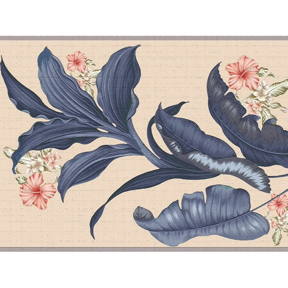 Dundee Deco's Peel and Stick Wallpaper Border - Floral Purple Tan Flowers Wall Border Retro Design, 15 ft x 7 in (4.57m x 17.78cm), Self Adhesive