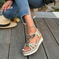 thumbnail image 4 of Summer Sandals Women Women's Fashion Casual Bohemian Roman Beach Leisure Round Toe Wedges Sandals Green, 4 of 9