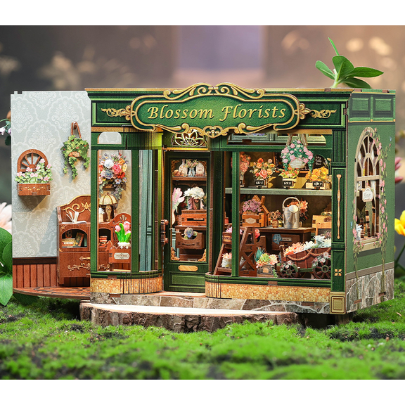 Blossom Florists Dollhouse Kit - Miniature Wizardi Roombox Kit with LED Light F07M51-97-GB403