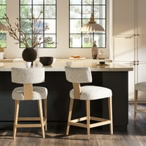 Louise 27" Split Back Upholstered Beige Chenille Dining Counter Stool - Set of 2