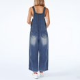 thumbnail image 3 of Women's Classic Denim Ripped Jumpsuit - Loose Fit, Adjustable Straps, Casual Style, 3 of 5