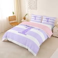 thumbnail image 3 of Erosebridal Girls Purple Bow Letter Monogrammed T Duvet Cover Set,Bling Glitter Print Geometric Stripes Bedding Full For Children Teens,Pink Reversible,3-Piece,No Comforter, 3 of 5