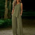 thumbnail image 4 of Womens Summer Linen 2 Piece Outfit Sleeveless Asymmetrical Tank Tops with Side Buttons Wide Leg Pants Two-Piece Travel Sets Green S, 4 of 7