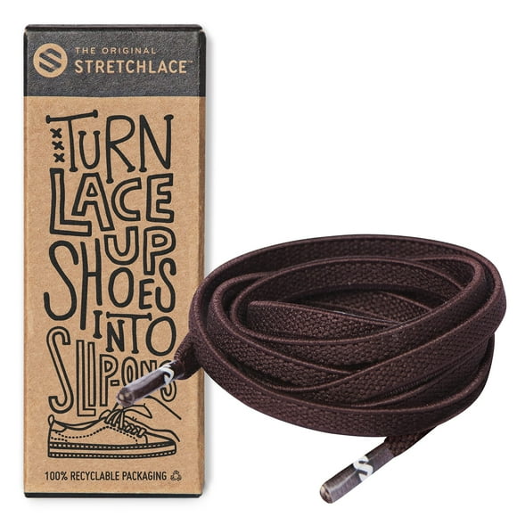 THE ORIgINAL Lacets Élastiques Plats, Lacets Extensibles pour Espadrilles Adultes, Lacets Élégants pour Personnes Âgées, Enfants et Personnes à Besoins Spéciaux, Brun Foncé, 45 Po